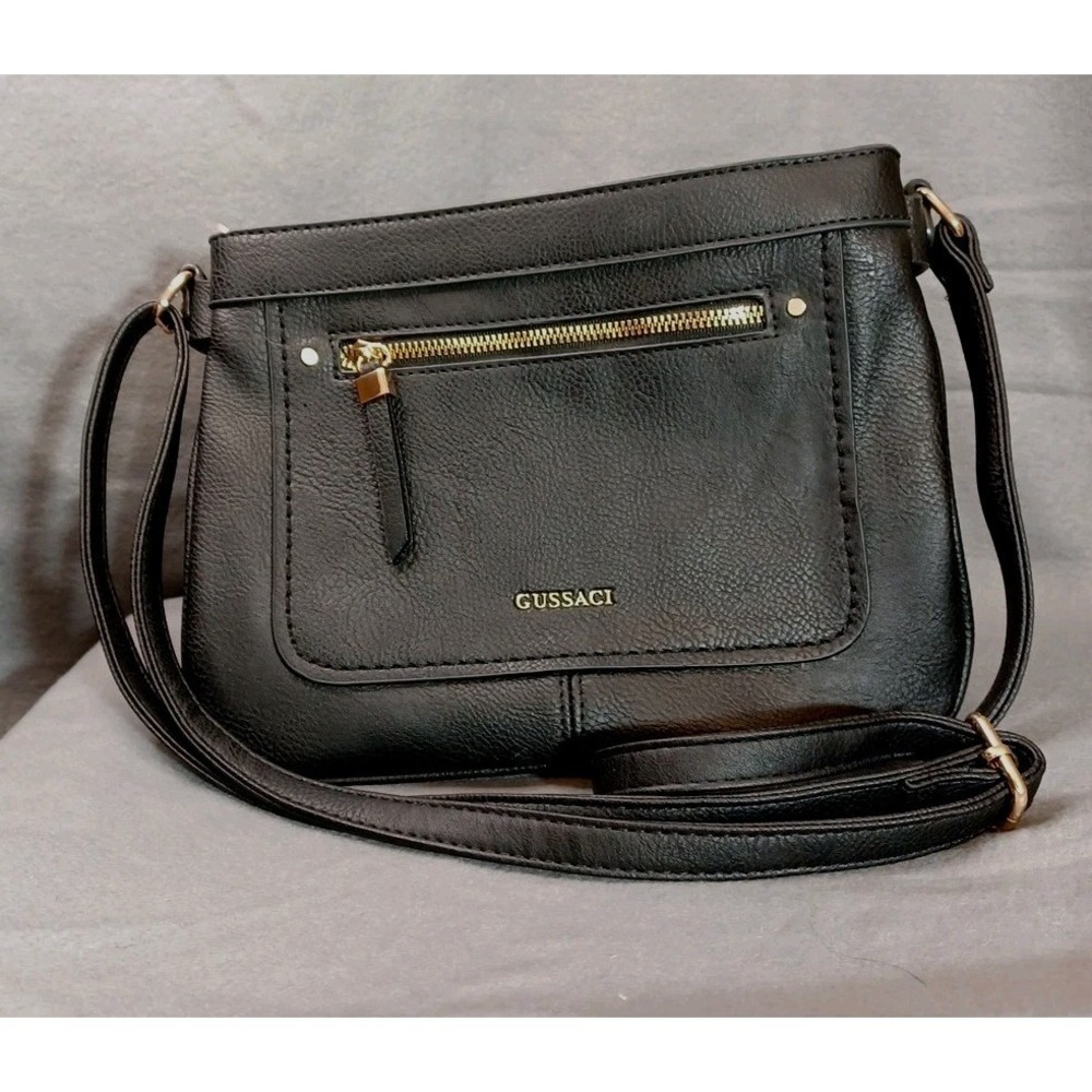 Black Faux Leather Purse Multi-Pocket Lined Shoulder‎ Bag Casual